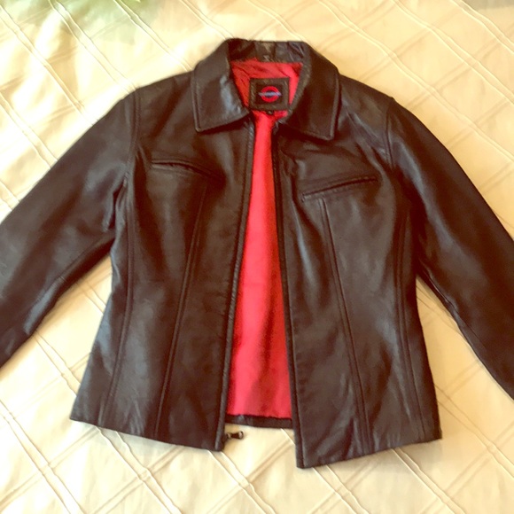 leather jacket with red lining